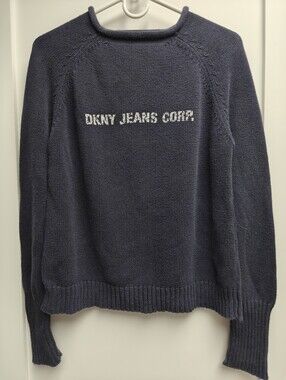 DKNY Jeans Vtg Y2K blue knit pullover sweater DKNY JEANS CORP logo Print Size S